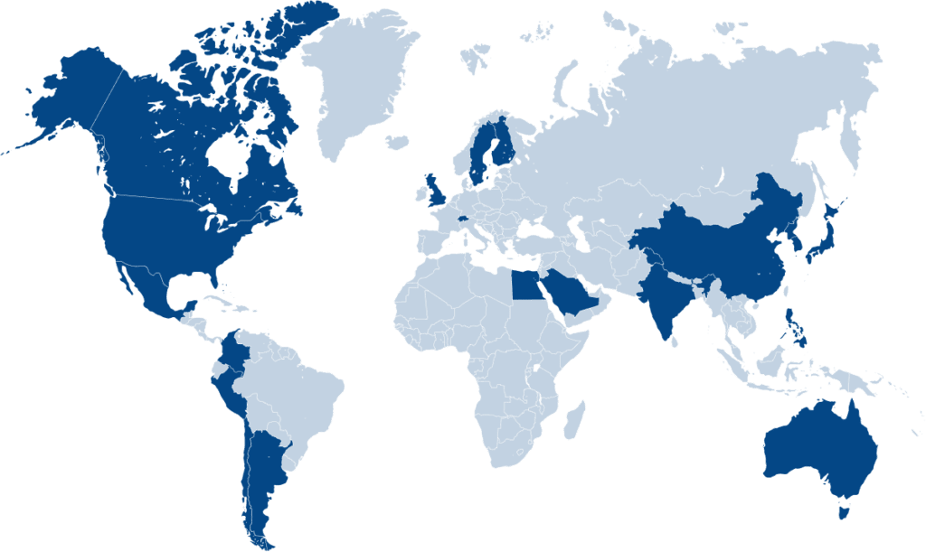 The world map with a blue highlights
