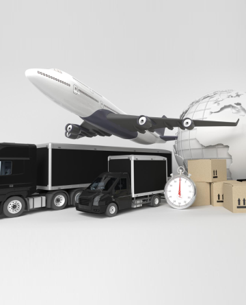 Shipment facility featuring a truck, plane, and various other shipment process is also available