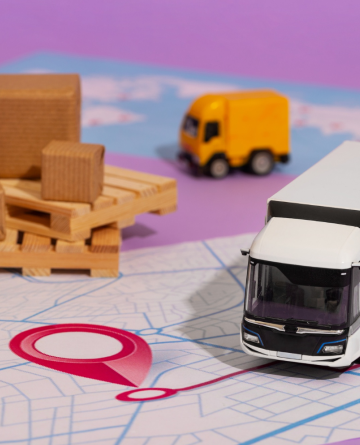 Truck and a map marked with a pin